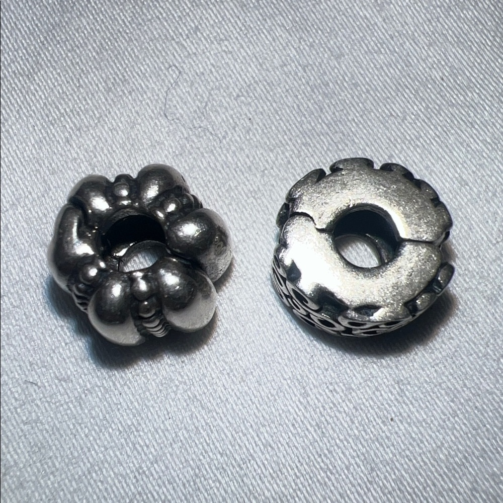 TWO Pandora Sterling Silver Clip Charms, Dots & Ridges, S Swirl, Retired - Picture 4 of 7